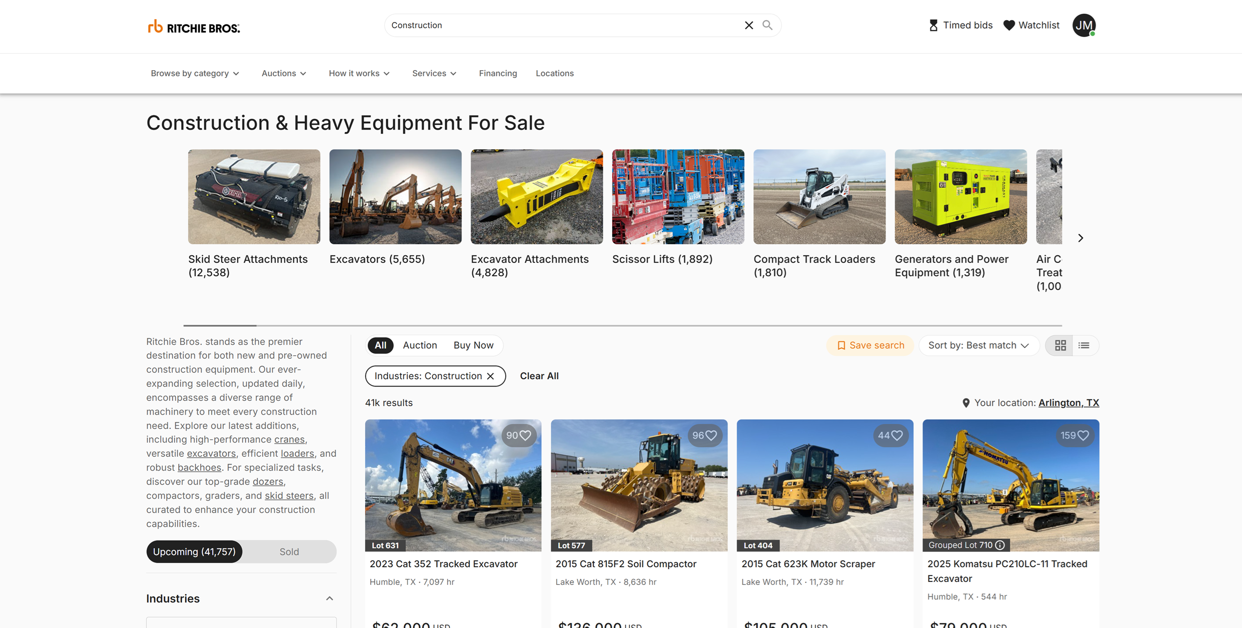 Before: the Construction category page with large sub-category image cards and an intro paragraph beside the filters