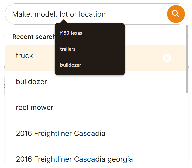 Before: the browser's own saved-search list pops up over the Recent searches menu