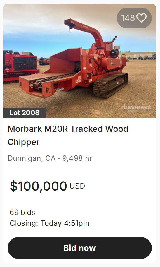 Before: a search result card on a phone with empty space around the price and bid button