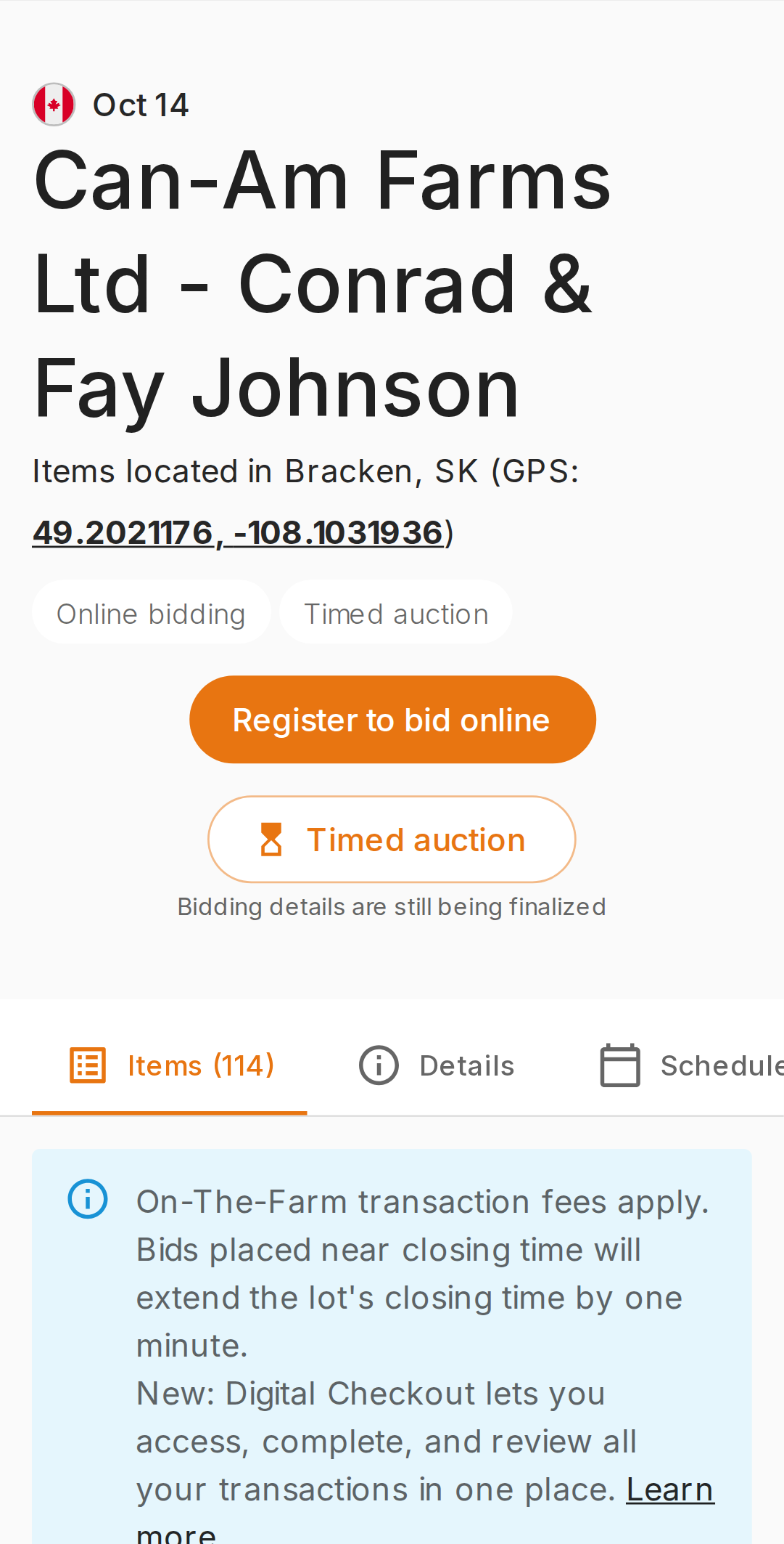 Auction page on a phone with the auction name using the full width of the screen