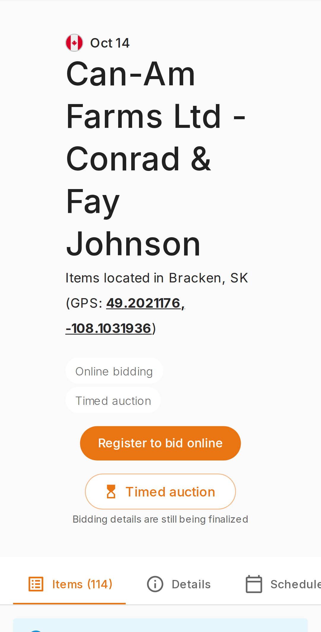 Auction page on a phone with the auction name squeezed into a narrow column