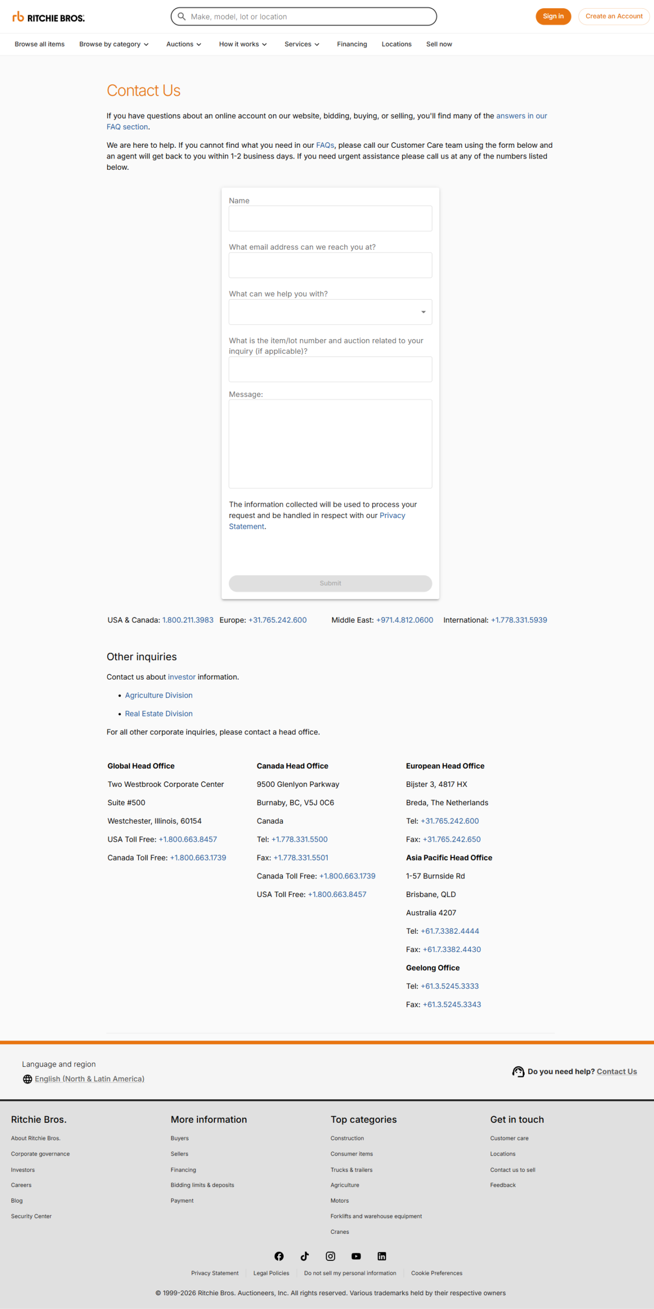 Old Contact Us page with a narrow centered form